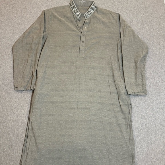 Junaid Jamshed Mens Kameez Large Green Pakistani Indian Kurti Size L Bead Accent - Picture 1 of 8
